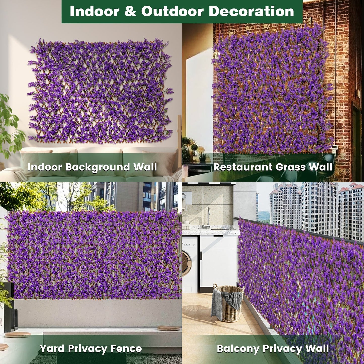 Eucalyptus Fencing Panel, Willow Frame, Balcony Patio, Purple Faux Plants at Gallery Canada