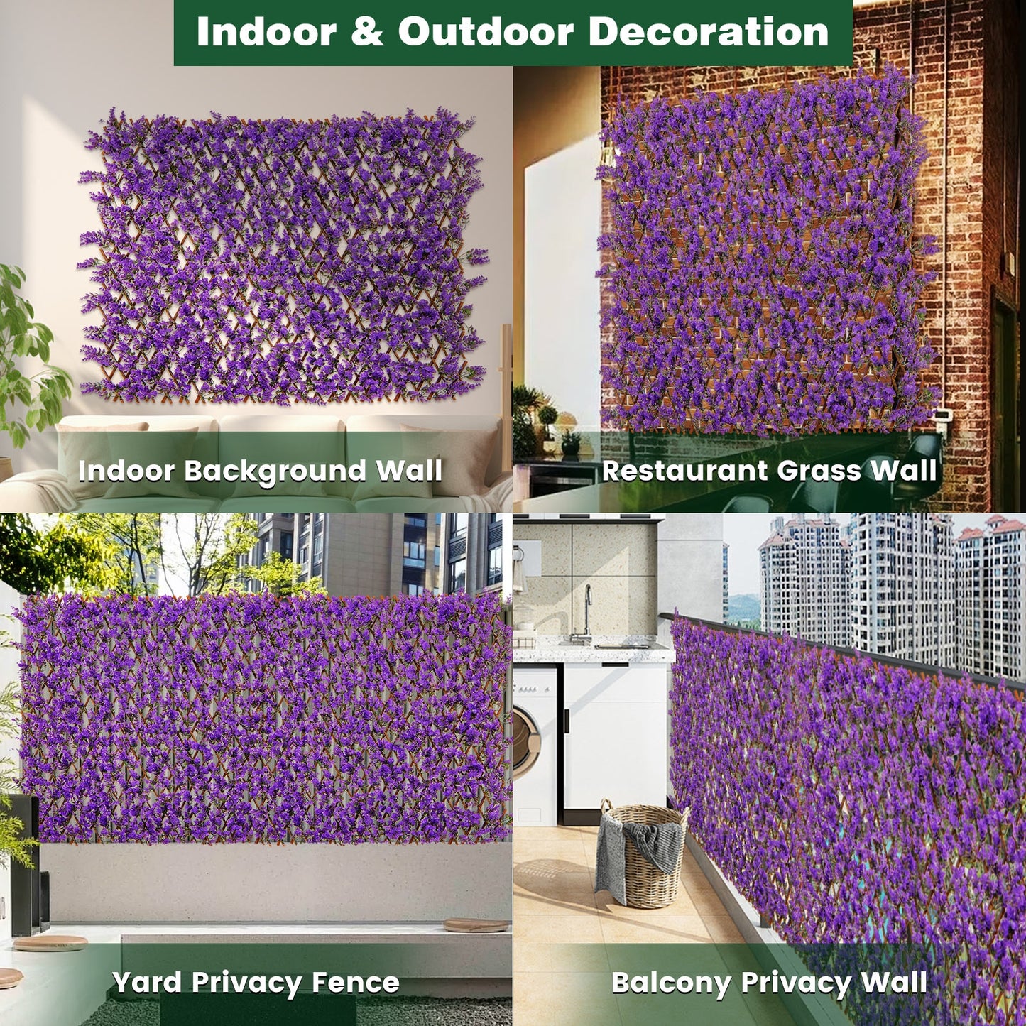 Eucalyptus Fencing Panel, Willow Frame, Balcony Patio, Purple Faux Plants at Gallery Canada