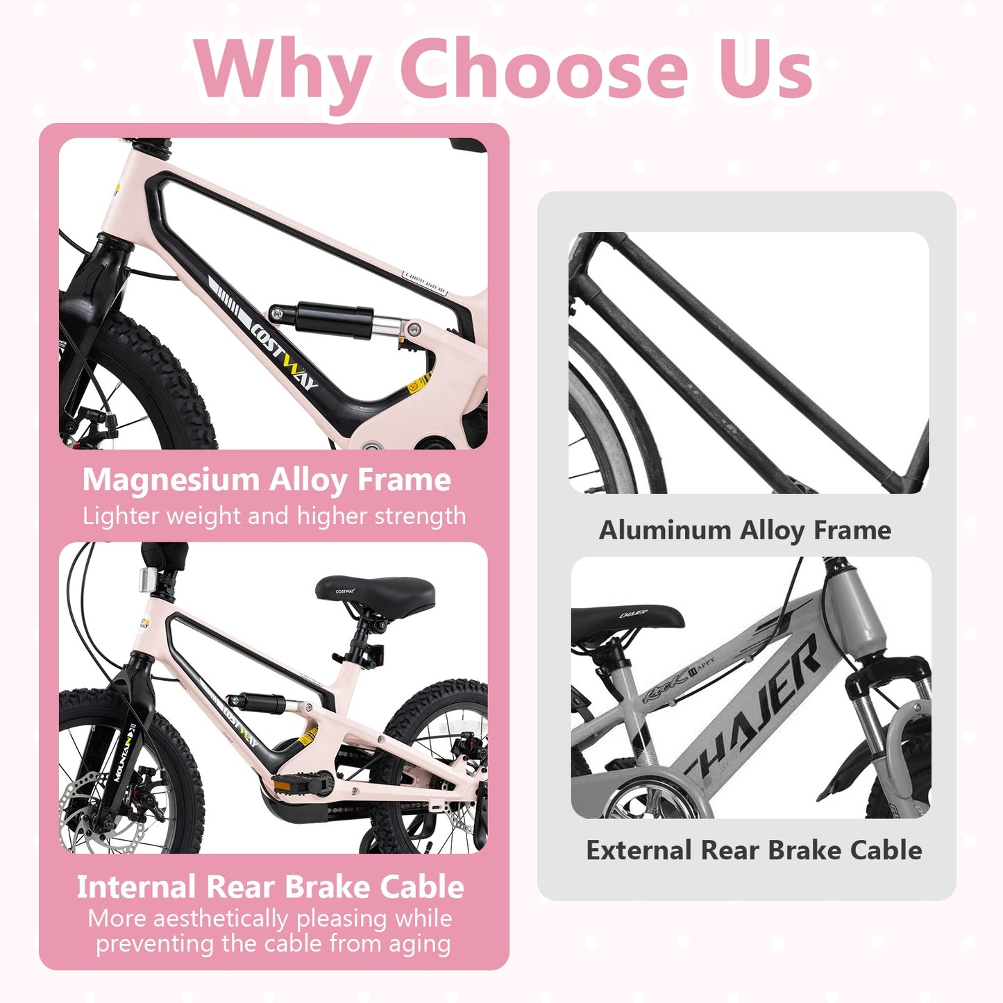 16 Inch Kids Bike Lightweight with Detachable Training Wheels for Aged 4 to 7-16 inches, Pink Kids Bike at Gallery Canada
