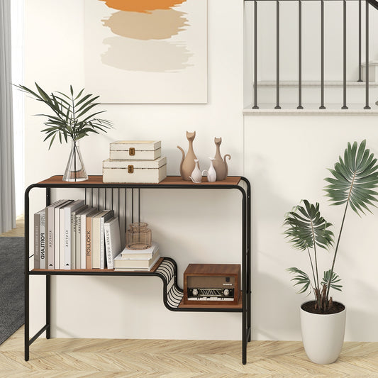 Console Table with Storage Shelf and Metal Frame for Living Room Console Tables Walnut, Black at Gallery Canada