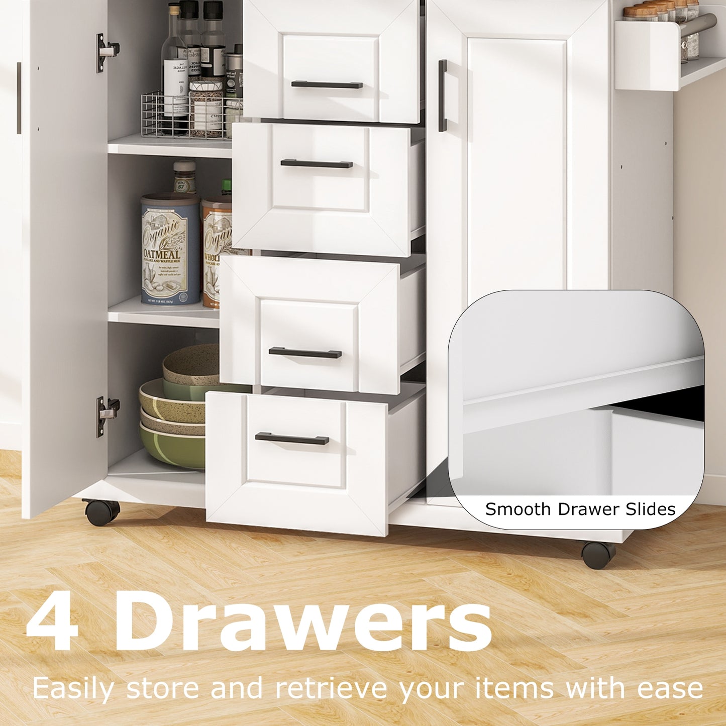 Rolling Kitchen Island Cart With Storage Cabinets, White Kitchen Islands & Carts at Gallery Canada