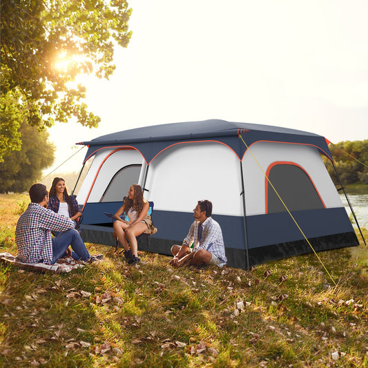 8-10 Person Camping Tent, Double Rooms, 2 Doors, Navy