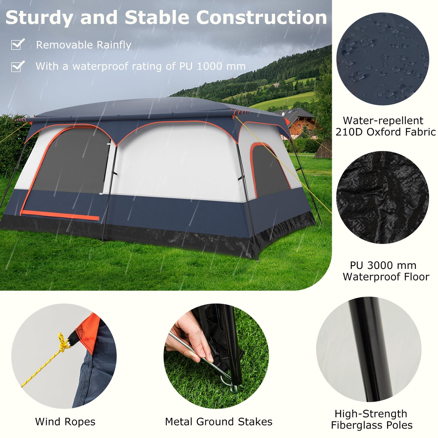 8-10 Person Camping Tent, Double Rooms, 2 Doors, Navy Tents at Gallery Canada