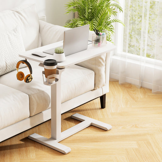 Mobile Standing Desk, Height Adjustable Overbed Table With Cup Holder, White End & Side Tables White at Gallery Canada