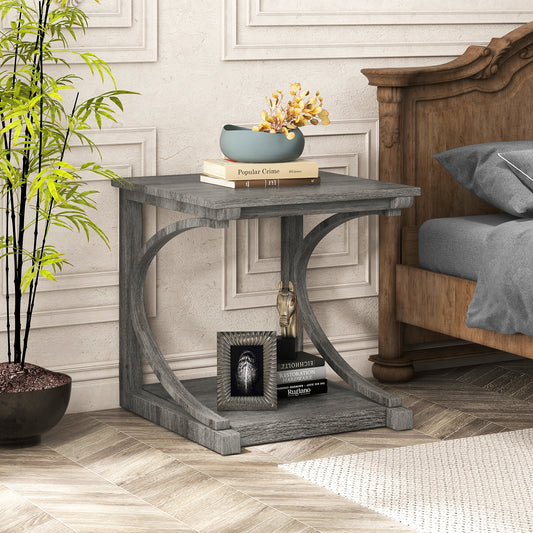 C-Shaped 24 Inch 2 Tier Square End Table, Grey End & Side Tables Gray at Gallery Canada