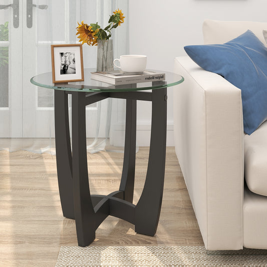 23.5 Inch Round End Side Table, Tempered Glass Tabletop, Black End & Side Tables Black at Gallery Canada