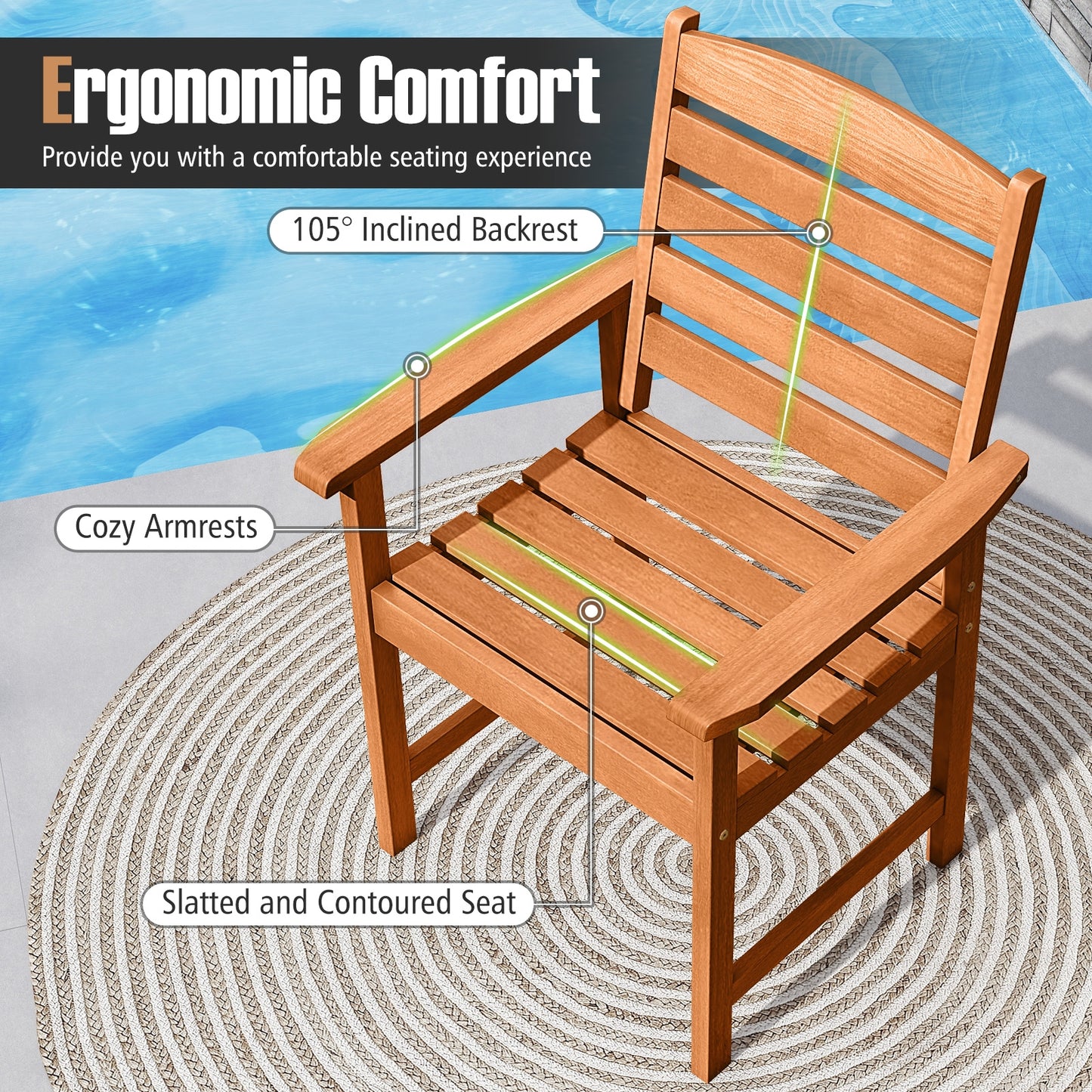 7 Pcs Outdoor Dining Set, Teak Oil Finish, Slatted Rectangular Table, 6 Armchairs, Natural Patio Conversation Sets at Gallery Canada