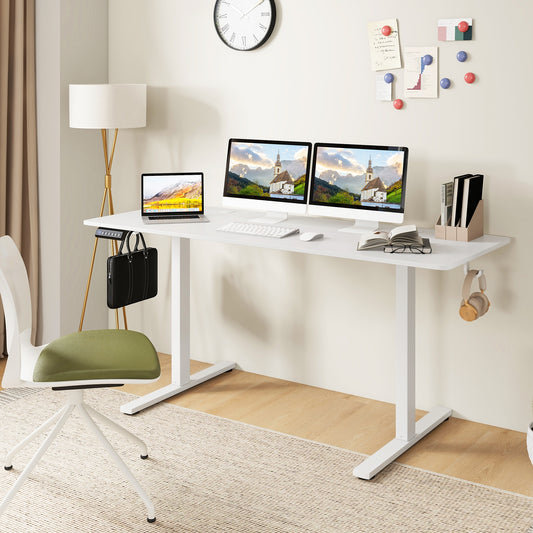 Electric Standing Desk, 3 Memory Heights, 2 Hanging Hooks, Cable Holes, White Standing Desks White at Gallery Canada