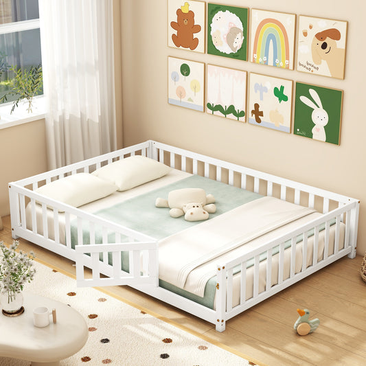 Montessori Bed Frame With Full Guardrails, Safety Door, White Toddler Beds White at Gallery Canada