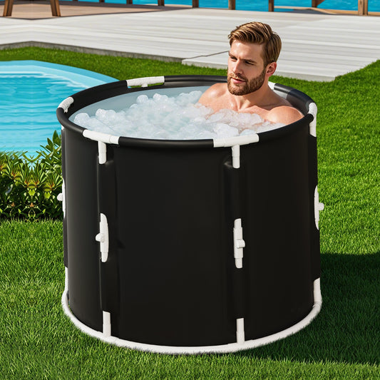 66 Gal Foldable Ice Bath Tub With Lid, White, Black