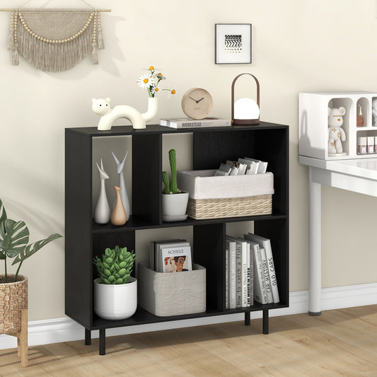 Open Shelf Bookcase, 4 Compartments, Black Bookcases Black at Gallery Canada