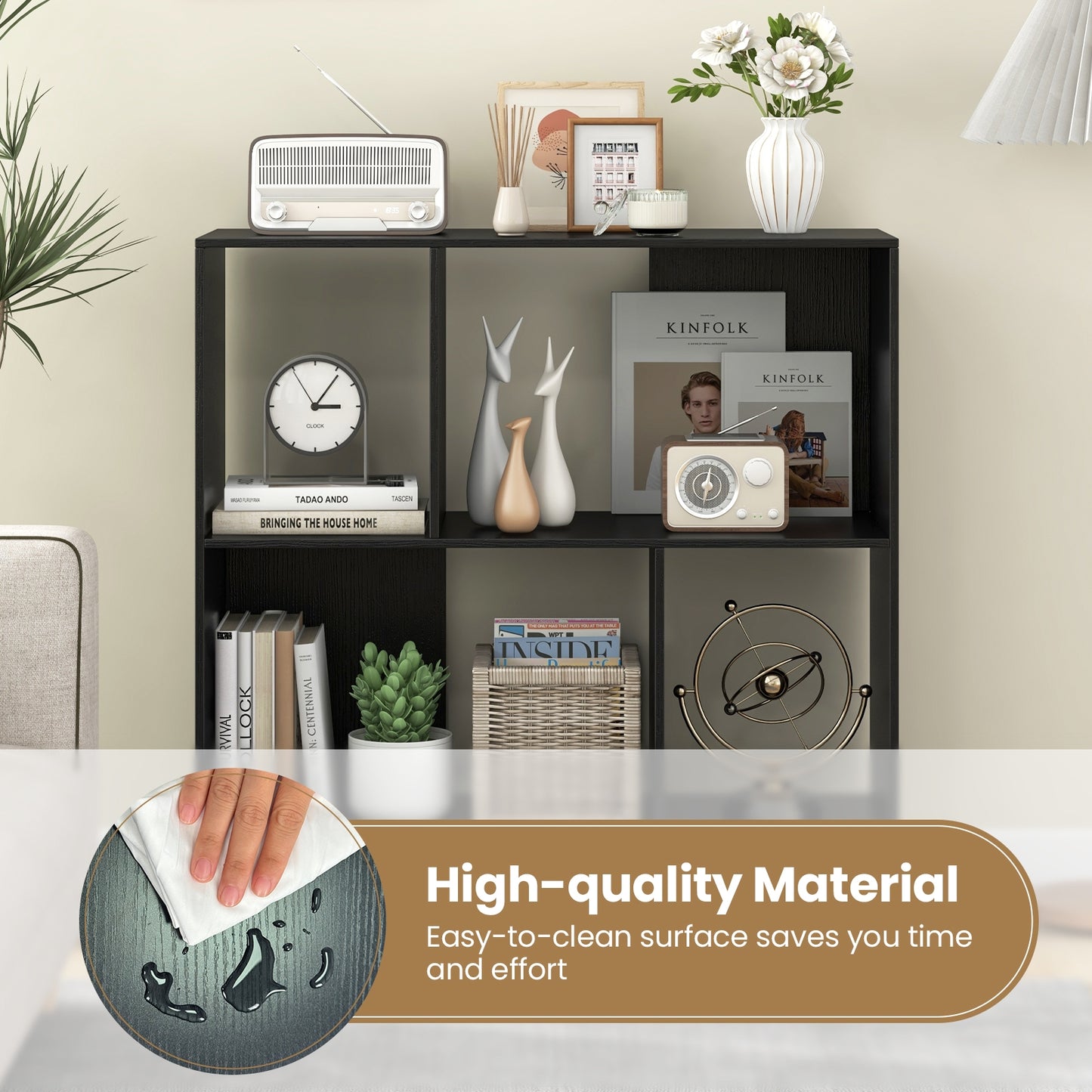 Open Shelf Bookcase, 4 Compartments, Black Bookcases at Gallery Canada