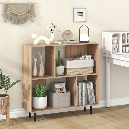 Open Shelf Bookcase, 4 Compartments, Natural