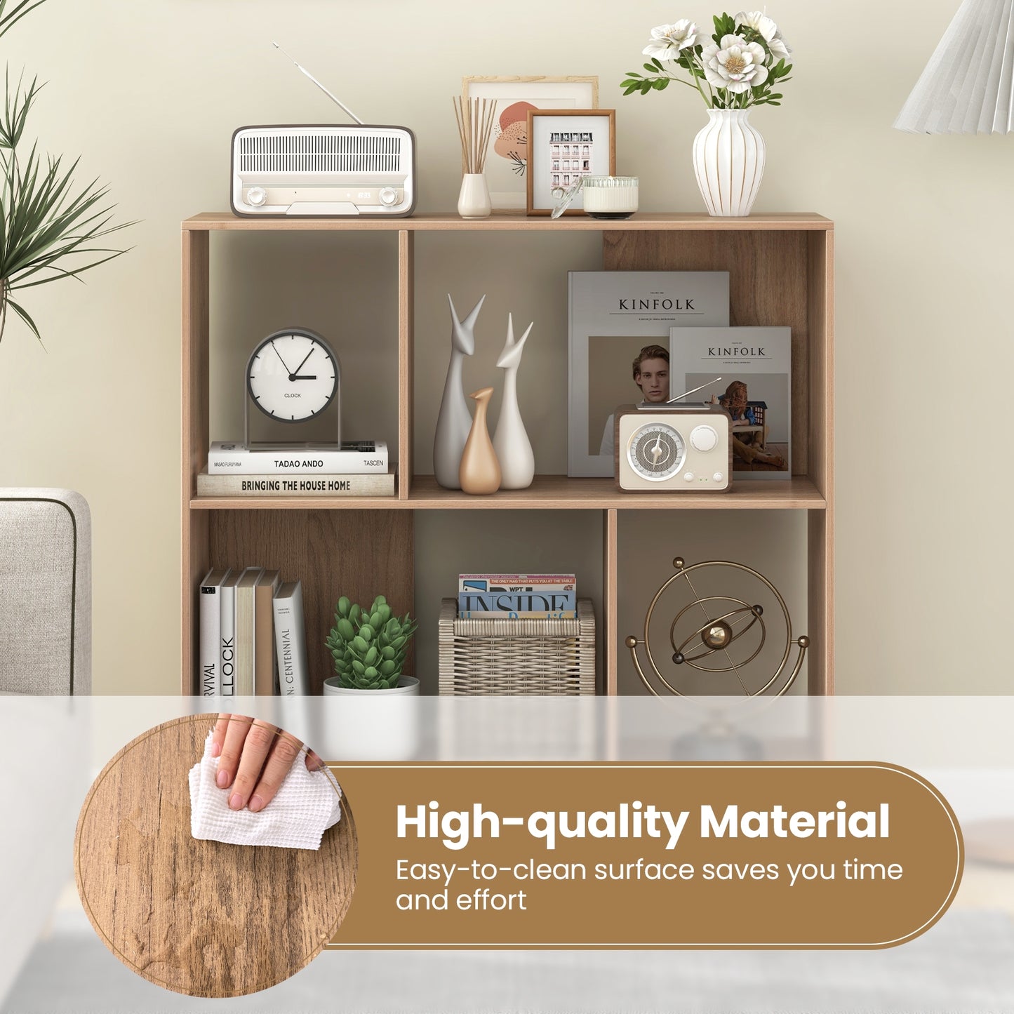 Open Shelf Bookcase, 4 Compartments, Natural Bookcases at Gallery Canada