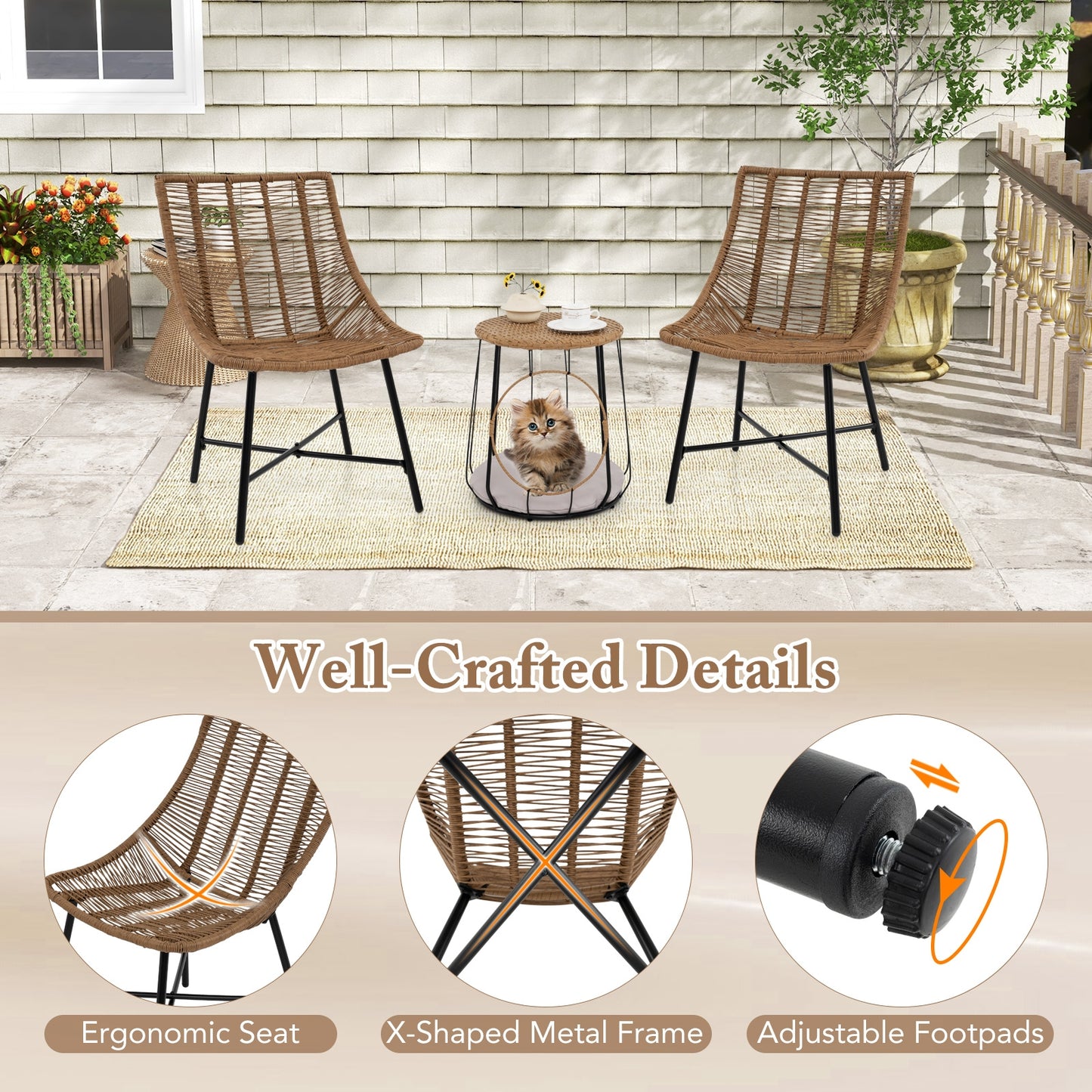 3 Piece Outdoor Furniture Set With Pet House, Brown Patio Conversation Sets at Gallery Canada