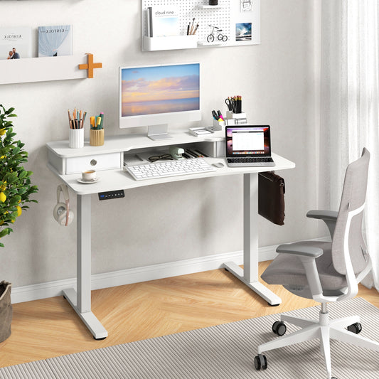 48 Inch x 24 Inch Height Adjustable Electric Standing Desk, 2 Drawers, White Standing Desks White at Gallery Canada
