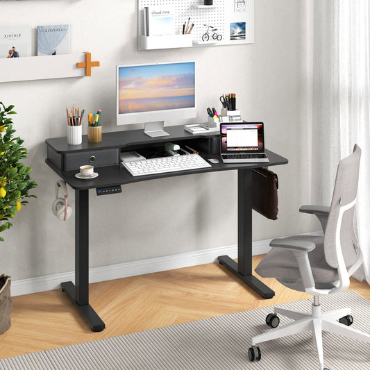 48 Inch x 24 Inch Height Adjustable Electric Standing Desk, 2 Drawers, Black Standing Desks Black at Gallery Canada