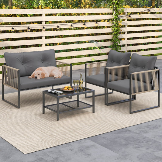 4-Piece Outdoor PE Rattan Conversation Sofa Set, Grey Patio Conversation Sets Gray at Gallery Canada