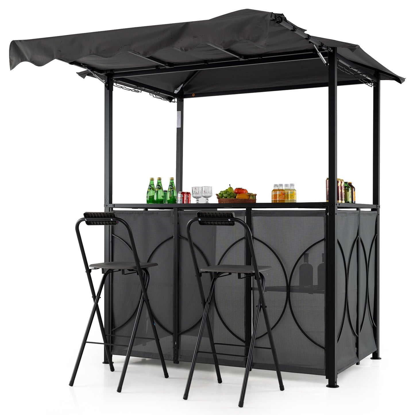 Grill Gazebo with Awning 3-Piece Outdoor BBQ Canopy Double-Tier Soft Top Barbecue Shelter, Gray Canopies at Gallery Canada