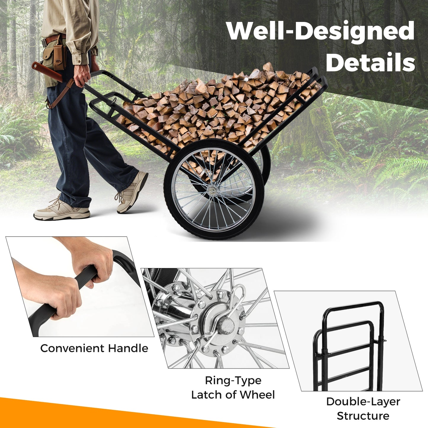 Double-Layer Deer Cart with 20 Inch Rubber Wheels, Black Camping at Gallery Canada