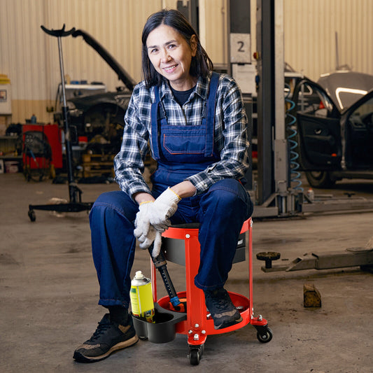 Rolling Mechanic Stool, Removable Padded Seat, Drawers Garages Options at Gallery Canada