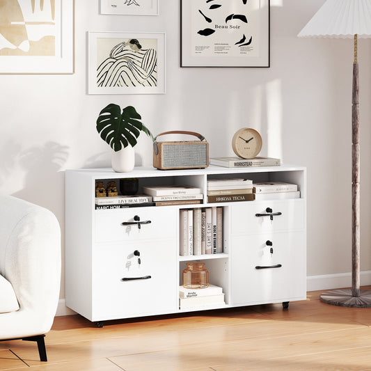 Mobile Lateral File Cabinet With Lock, Rolling Printer Stand, White File Cabinets White at Gallery Canada