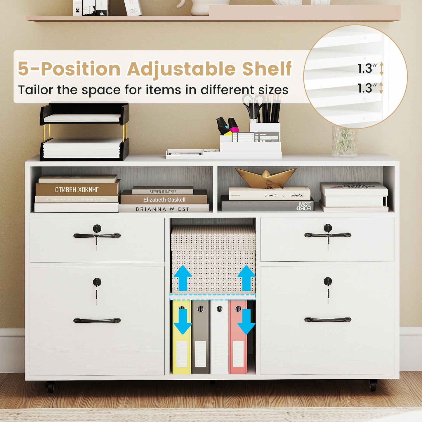 File Cabinet with Lock Mobile Lateral Filing Storage Organizer Modern Rolling Printer Stand, White File Cabinets at Gallery Canada