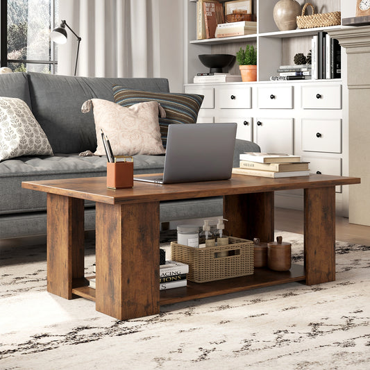 36/41 Inch 2-Tier Wooden Coffee Table With Storage Shelf Coffee Tables Coffee at Gallery Canada