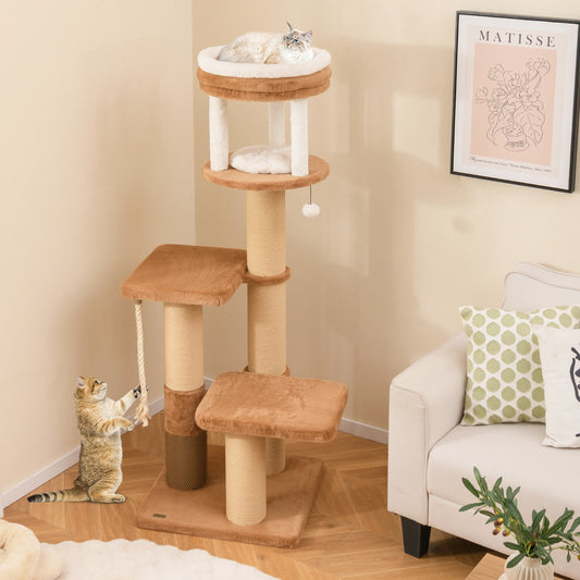 65 Inches Tall Cat Tree, Self-Groomer, Removable Cat Bed, Coffee Cat Trees Condos & Scratchers Coffee at Gallery Canada
