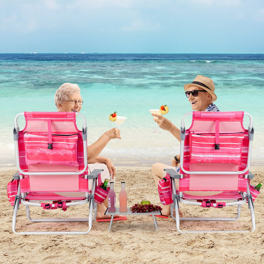 2 Packs 5-Position Outdoor Folding Backpack Beach Table Chair Reclining Chair Set, Pink Beach & Lawn Chairs Pink at Gallery Canada