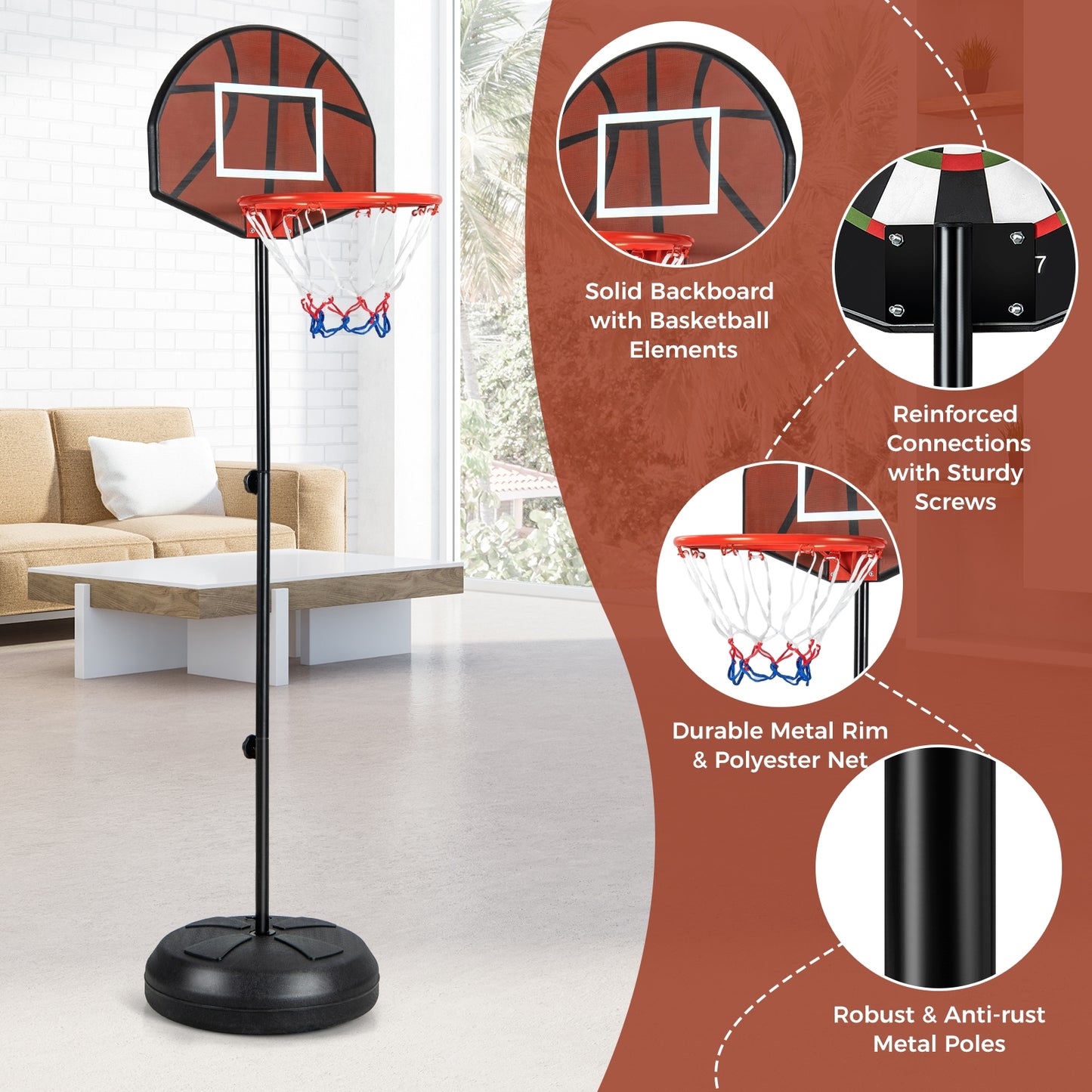 Height Adjustable Kids Basketball Hoop With Dart Board, Black Sport Equipments at Gallery Canada