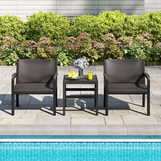 3 Piece Patio Furniture Set, 2 Rattan Armchairs, 25 Inch Side Table, Black Patio Conversation Sets Black at Gallery Canada