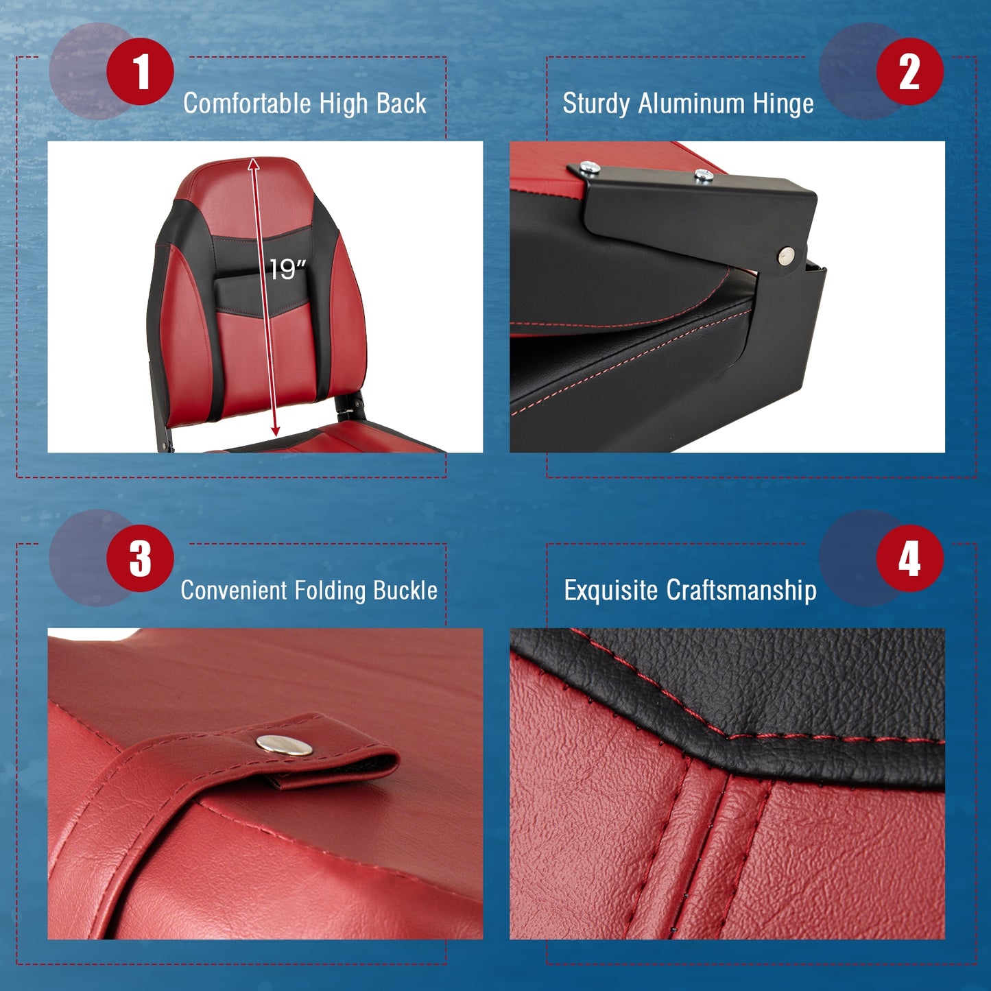 High Back Folding Boat Seat Set, 2 Pieces, Red Water Sports at Gallery Canada