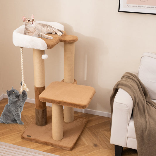 44 Inches Cat Tree, Plush Padded Perch, Dangling Ball, Coffee