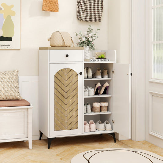 2-Door Shoe Rack Organizer with Drawer and 6 Removable Shelves, White Shoe Racks & Storage Benches White at Gallery Canada