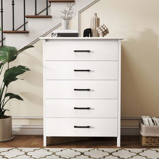 Modern 5-Drawer Multipurpose Chest Dresser with Metal Handles, White Dressers & Chests White at Gallery Canada
