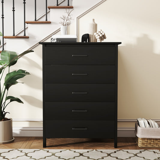 Modern 5-Drawer Multipurpose Chest Dresser, Black