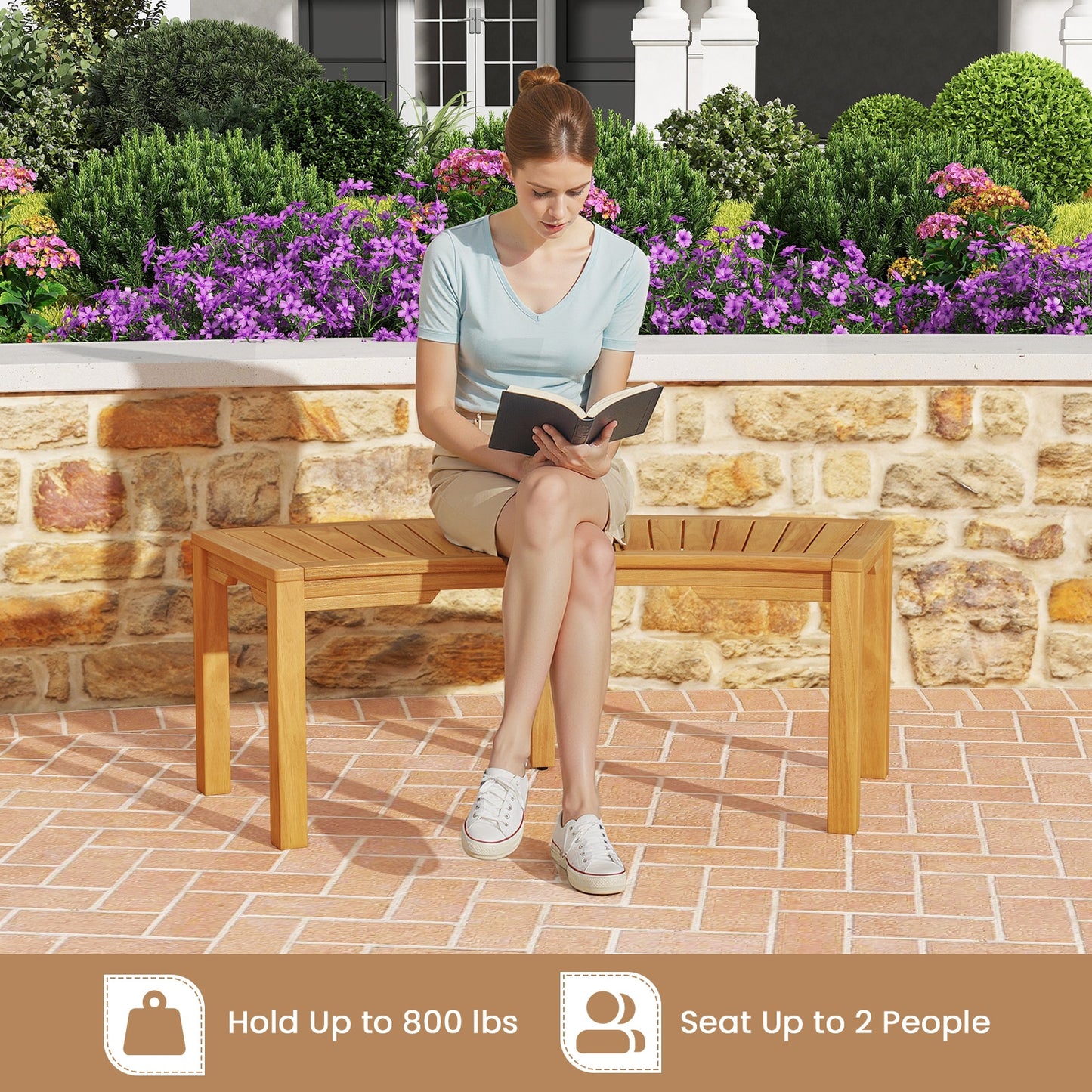 Outdoor Acacia Wood Garden Bench, 2-Person, Natural Outdoor Benches at Gallery Canada
