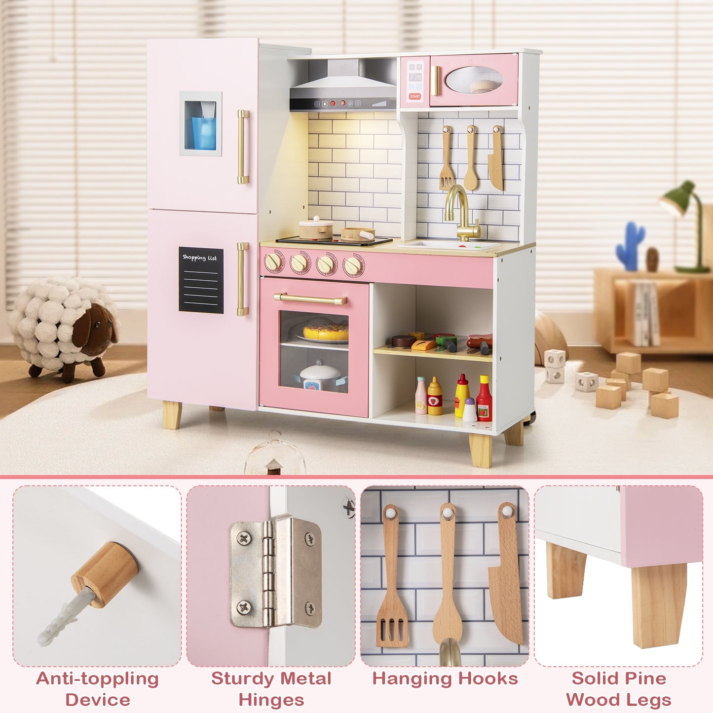 Wooden Pretend Play Kitchen With Ice Maker, Pink Play Kitchen Sets at Gallery Canada