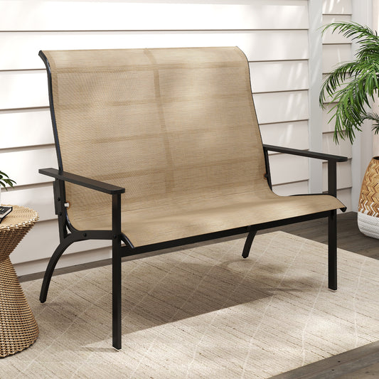 2-Person Patio Garden Bench with High Back and Armrests, Coffee Outdoor Benches Coffee at Gallery Canada