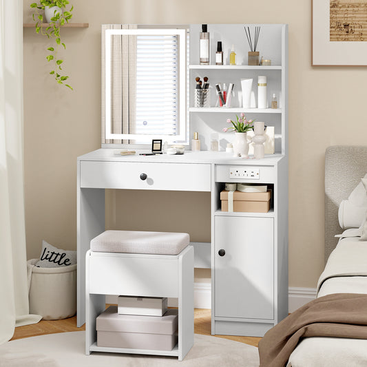 Vanity Desk With Mirror, Lights, White Makeup Vanities White at Gallery Canada