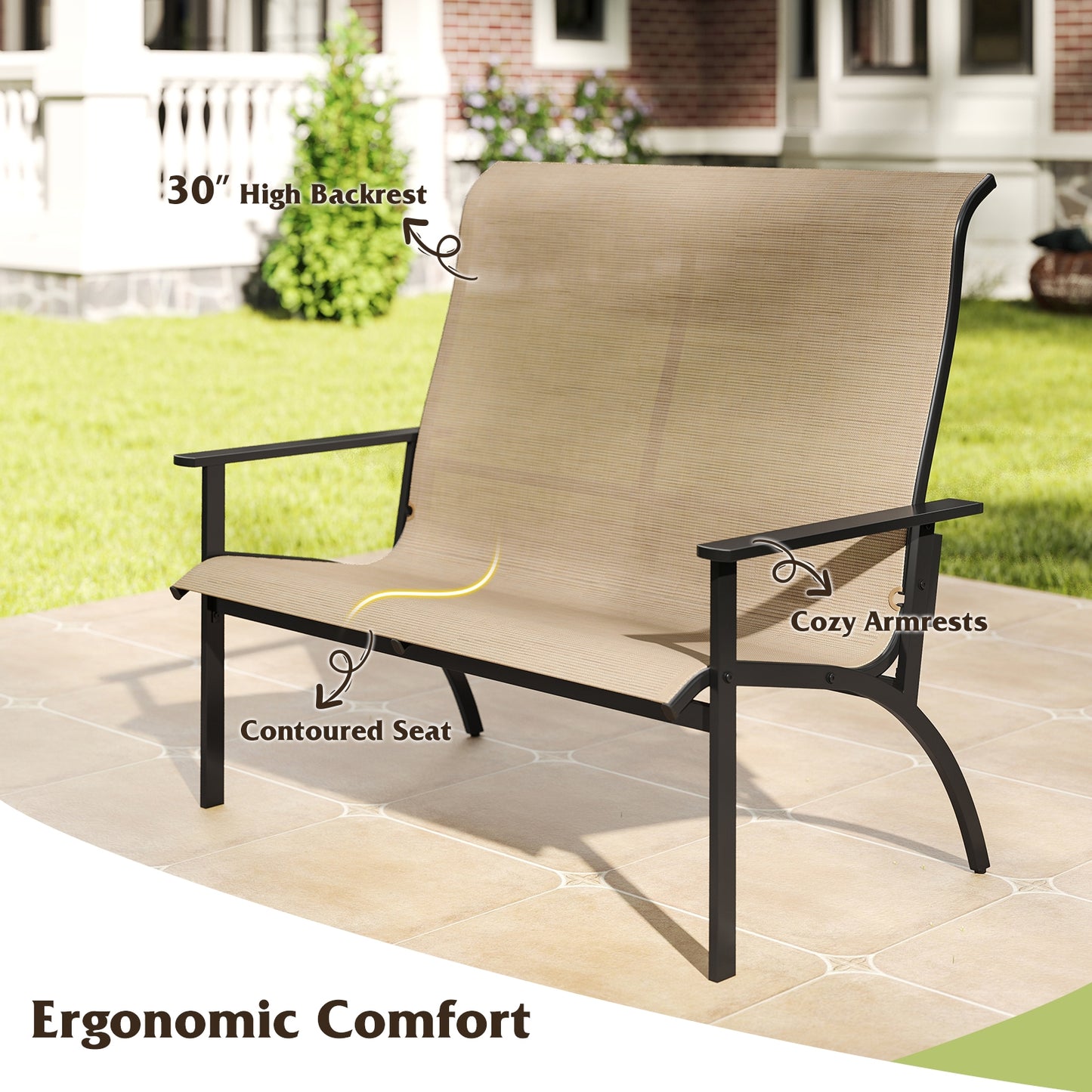 2-Person Patio Garden Bench, High Back Armrests, Coffee Outdoor Benches at Gallery Canada
