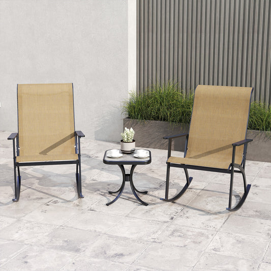 Heavy-Duty Rocking Bistro Set, High Backrest, Wood-Plastic Tabletop, Brown Patio Conversation Sets Brown at Gallery Canada