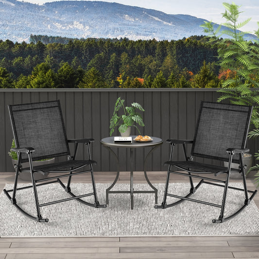 Folding Rocking Chair Set Of 2, Breathable Fabric, Black Patio Rocking Chairs & Gliders Black at Gallery Canada