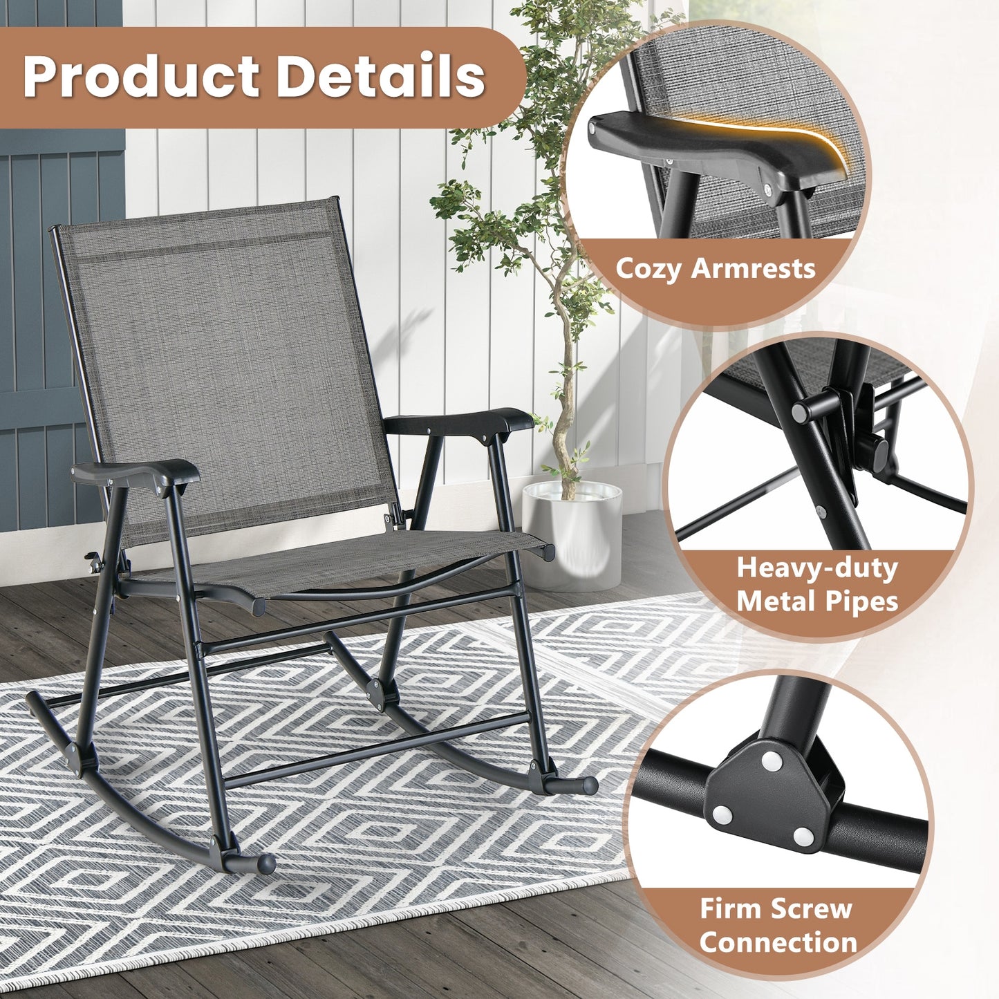Folding Rocking Chair Set, 2, Gray Patio Rocking Chairs & Gliders at Gallery Canada