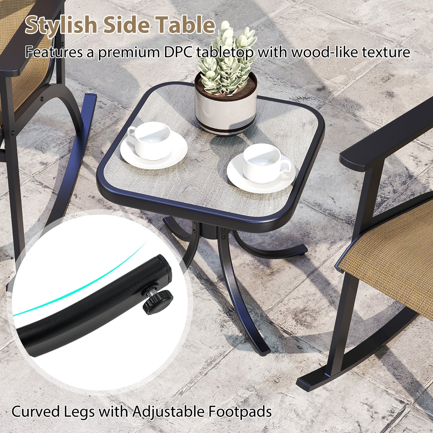 Heavy-Duty Rocking Bistro Set, High Backrest, Wood-Plastic Tabletop, Brown Patio Conversation Sets at Gallery Canada