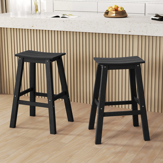 29 Inch HDPE Patio Bar Stool Set Of 2, Armless Saddle Stools, Black Bar Stools Black at Gallery Canada