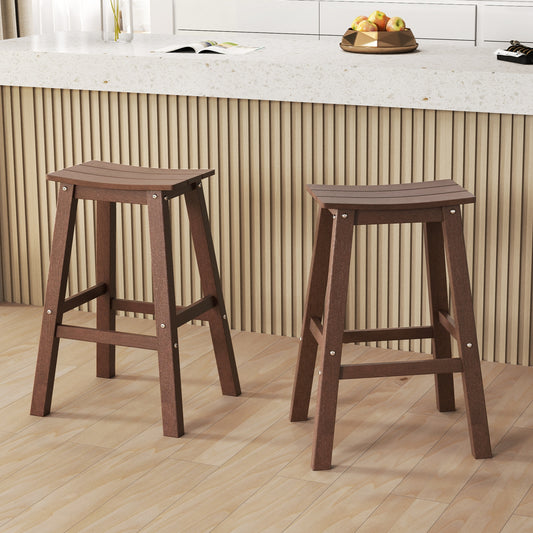 29 Inch HDPE Patio Bar Stool Set, Armless Saddle Stools, Brown Bar Stools Brown at Gallery Canada