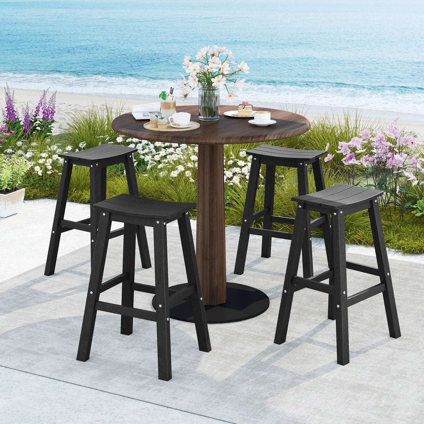 29 Inch HDPE Patio Bar Stool Set Of 2, Armless Saddle Stools, Black Bar Stools at Gallery Canada