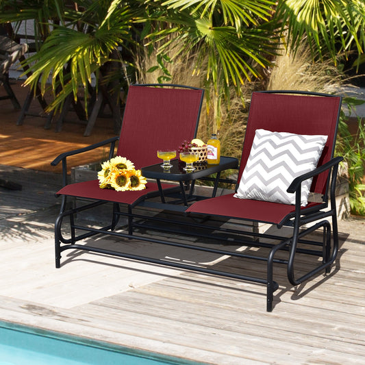 2-Person Rocking Loveseat, Mesh Fabric, Center Glass Table, Red Patio Conversation Sets Red at Gallery Canada